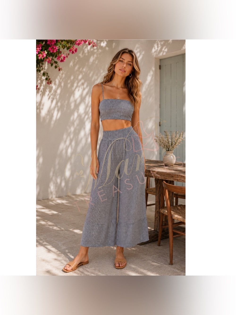 After Party Nasty Gal Houndstooth Two Piece Crop Top Wide Leg Pants Set